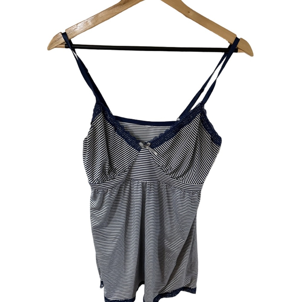 Navy & White Striped Lace-Trim Camisole | Adjustable Straps